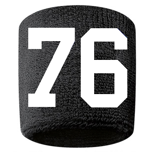 Number 76 Custom Black w/ White #'s Sweatband Wristband Embroidered Stitched