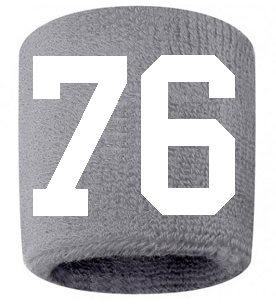 Number 76 Custom Gray w/ White #'s Sweatband Wristband Embroidered Stitched