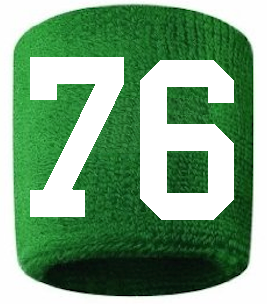 Number 76 Custom Green w/ White #'s Sweatband Wristband Embroidered Stitched