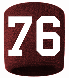 Number 76 Custom Maroon w/ White #'s Sweatband Wristband Embroidered Stitched