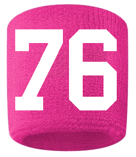 Number 76 Custom Hot Pink w/ White #'s Sweatband Wristband Embroidered Stitched