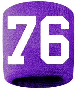 Number 76 Custom Purple w/ White #'s Sweatband Wristband Embroidered Stitched