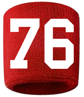 Number 76 Custom Red w/ White #'s Sweatband Wristband Embroidered Stitched