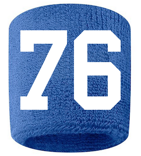 Number 76 Custom Royal Blue w/ White #'s Sweatband Wristband Embroidered Stitched