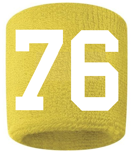 Number 76 Custom Yellow w/ White #'s Sweatband Wristband Embroidered Stitched