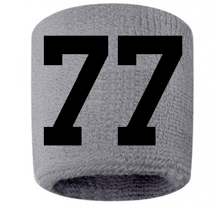 Number 77 Custom Gray w/ Black #'s Sweatband Wristband Embroidered Stitched
