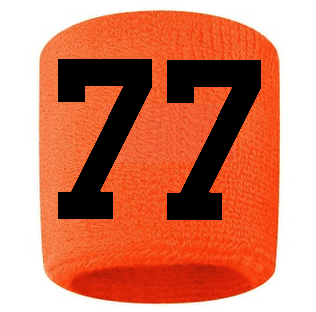 Number 77 Custom Orange w/ Black #'s Sweatband Wristband Embroidered Stitched