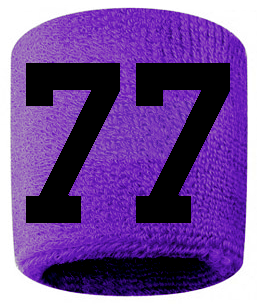 Number 77 Custom Purple w/ Black #'s Sweatband Wristband Embroidered Stitched