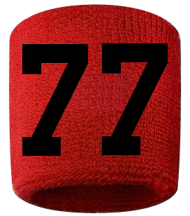 Number 77 Custom Red w/ Black #'s Sweatband Wristband Embroidered Stitched