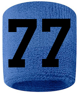 Number 77 Custom Royal Blue w/ Black #'s Sweatband Wristband Embroidered Stitched
