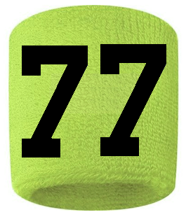 Number 77 Custom Volt Neon Lime Green w/ Black #'s Sweatband Wristband Embroidered Stitched