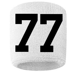 Number 77 Custom White w/ Black #'s Sweatband Wristband Embroidered Stitched