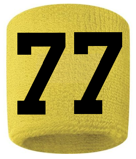Number 77 Custom Yellow w/ Black #'s Sweatband Wristband Embroidered Stitched