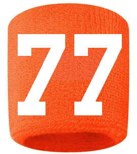 Number 77 Custom Orange w/ White #'s Sweatband Wristband Embroidered Stitched