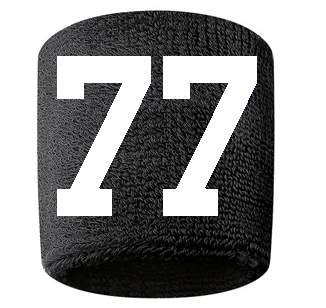 Number 77 Custom Black w/ White #'s Sweatband Wristband Embroidered Stitched - SportsJewelryProShop