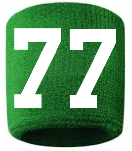 Number 77 Custom Green w/ White #'s Sweatband Wristband Embroidered Stitched