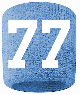 Number 77 Custom Light Blue w/ White #'s Sweatband Wristband Embroidered Stitched