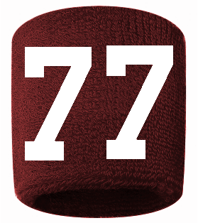 Number 77 Custom Maroon w/ White #'s Sweatband Wristband Embroidered Stitched