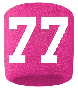 Number 77 Custom Hot Pink w/ White #'s Sweatband Wristband Embroidered Stitched
