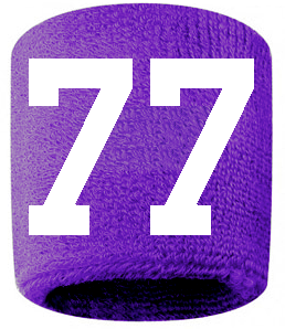 Number 77 Custom Purple w/ White #'s Sweatband Wristband Embroidered Stitched