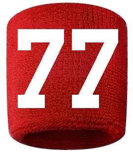 Number 77 Custom Red w/ White #'s Sweatband Wristband Embroidered Stitched