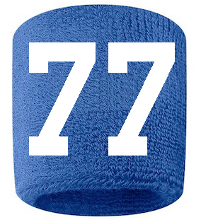 Number 77 Custom Royal Blue w/ White #'s Sweatband Wristband Embroidered Stitched