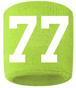Number 77 Custom Volt Neon Lime Green w/ White #'s Sweatband Wristband Embroidered Stitched