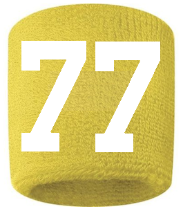 Number 77 Custom Yellow w/ White #'s Sweatband Wristband Embroidered Stitched