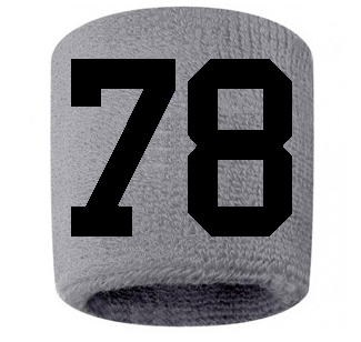 Number 78 Custom Gray w/ Black #'s Sweatband Wristband Embroidered Stitched
