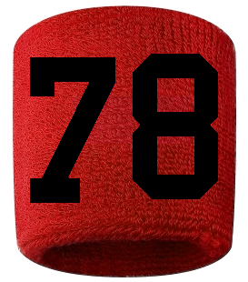 Number 78 Custom Red w/ Black #'s Sweatband Wristband Embroidered Stitched