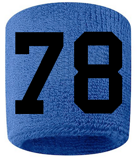 Number 78 Custom Royal Blue w/ Black #'s Sweatband Wristband Embroidered Stitched