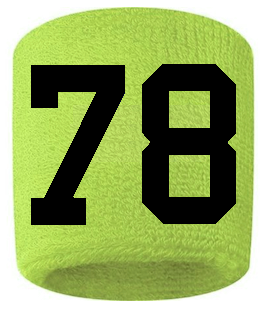 Number 78 Custom Volt Neon Lime Green w/ Black #'s Sweatband Wristband Embroidered Stitched