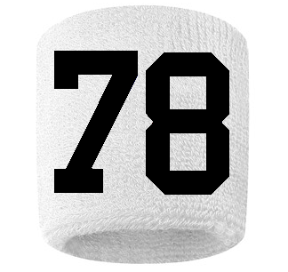 Number 78 Custom White w/ Black #'s Sweatband Wristband Embroidered Stitched