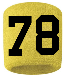 Number 78 Custom Yellow w/ Black #'s Sweatband Wristband Embroidered Stitched