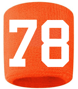 Number 78 Custom Orange w/ White #'s Sweatband Wristband Embroidered Stitched