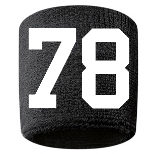 Number 78 Custom Black w/ White #'s Sweatband Wristband Embroidered Stitched
