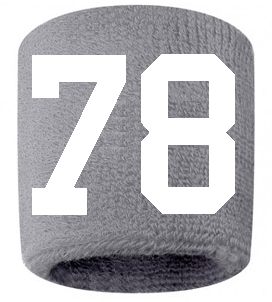 Number 78 Custom Gray w/ White #'s Sweatband Wristband Embroidered Stitched
