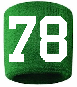 Number 78 Custom Green w/ White #'s Sweatband Wristband Embroidered Stitched