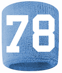 Number 78 Custom Light Blue w/ White #'s Sweatband Wristband Embroidered Stitched