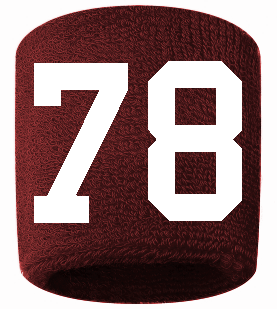 Number 78 Custom Maroon w/ White #'s Sweatband Wristband Embroidered Stitched