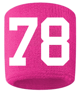 Number 78 Custom Hot Pink w/ White #'s Sweatband Wristband Embroidered Stitched
