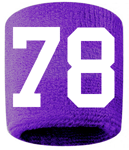 Number 78 Custom Purple w/ White #'s Sweatband Wristband Embroidered Stitched