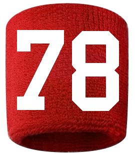 Number 78 Custom Red w/ White #'s Sweatband Wristband Embroidered Stitched