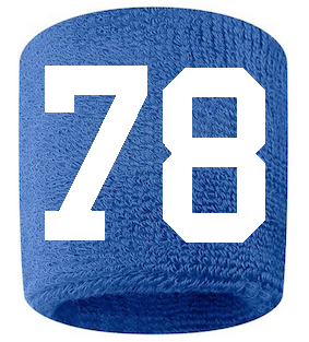 Number 78 Custom Royal Blue w/ White #'s Sweatband Wristband Embroidered Stitched