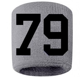 Number 79 Custom Gray w/ Black #'s Sweatband Wristband Embroidered Stitched