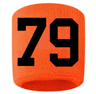 Number 79 Custom Orange w/ Black #'s Sweatband Wristband Embroidered Stitched