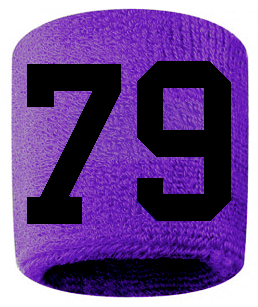 Number 79 Custom Purple w/ Black #'s Sweatband Wristband Embroidered Stitched