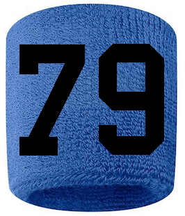 Number 79 Custom Royal Blue w/ Black #'s Sweatband Wristband Embroidered Stitched