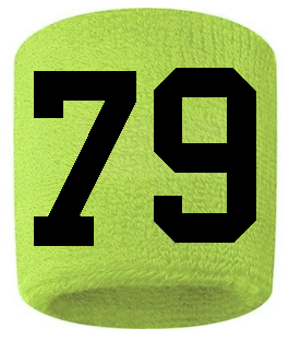Number 79 Custom Volt Neon Lime Green w/ Black #'s Sweatband Wristband Embroidered Stitched