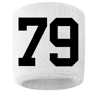 Number 79 Custom White w/ Black #'s Sweatband Wristband Embroidered Stitched